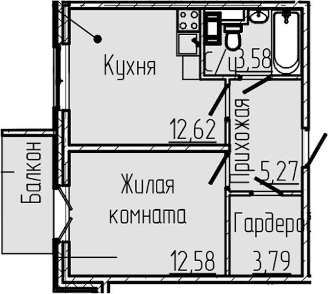 1-комнатная квартира 39.02 м², 6/8 эт., ЖК «SERTOLOVO PARK»